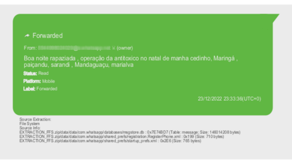 Pessoa não identificada diz que recebeu informações da polícia — Foto: Polícia Civil