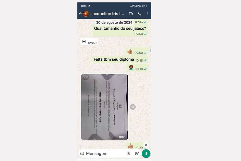 Conversa entre Jacqueline Iris Bacellar de Assis e o PSC Lab Saleme — Foto: Divulgação