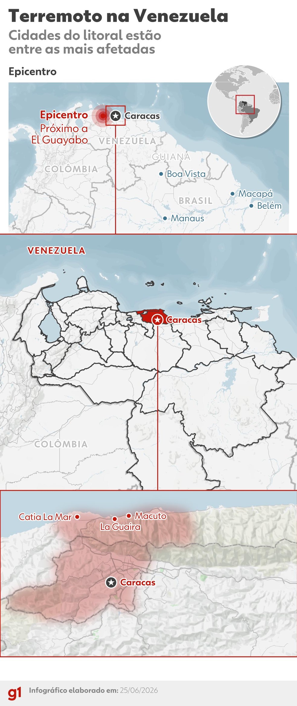 Cidades do litoral da Venezuela estão entre as mais atingidas — Foto: Juan Silva/Arte g1