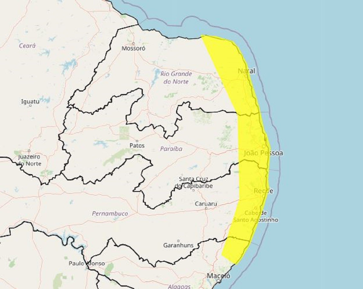 Inmet alerta para chuvas em 48 cidades do RN; veja lista 