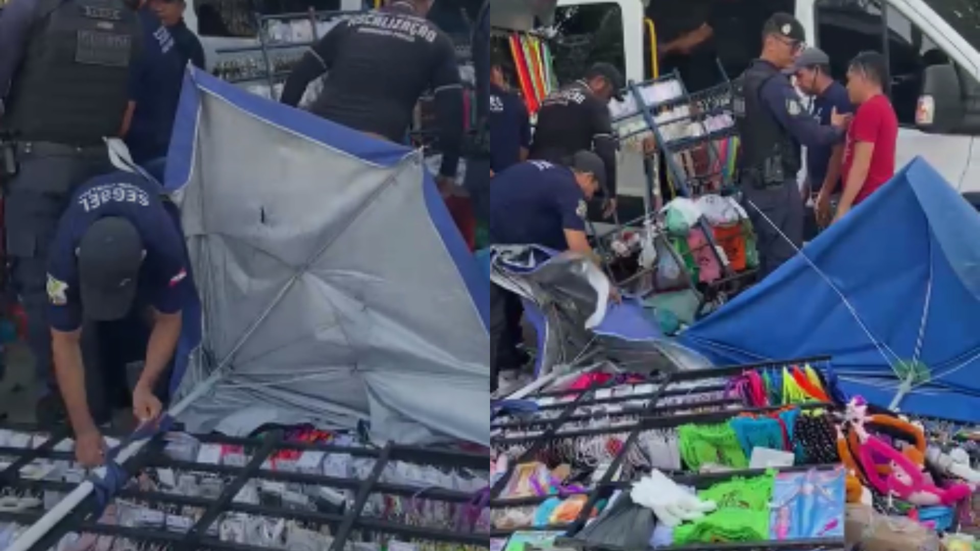 Vendedores ambulantes são retirados da praça Santuário, em Belém, por fiscais da prefeitura: 'é ganha pão nosso'