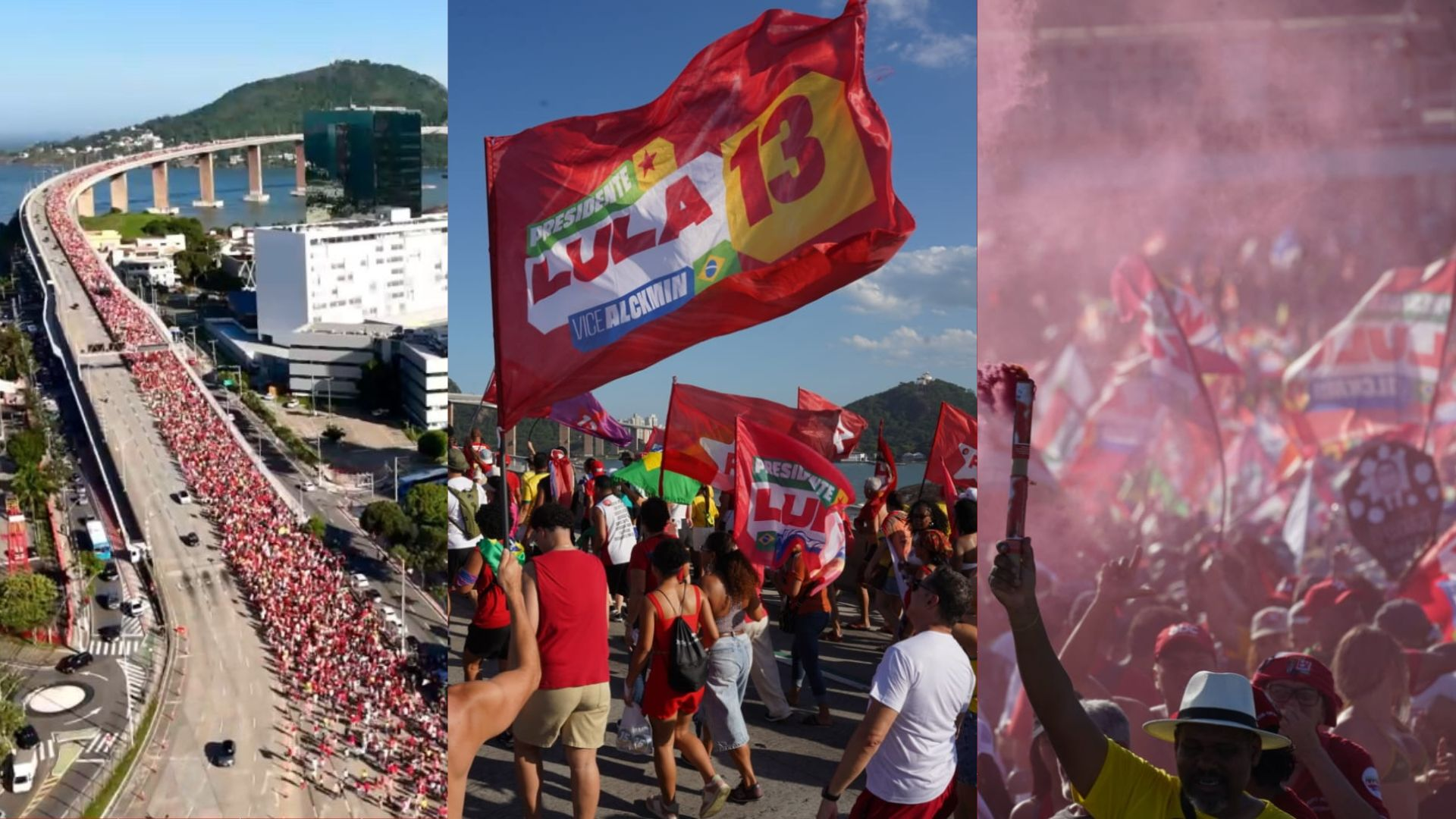 Apoiadores em ato pró-Lula atravessam a Terceira Ponte, de Vitória para Vila Velha; VÍDEO