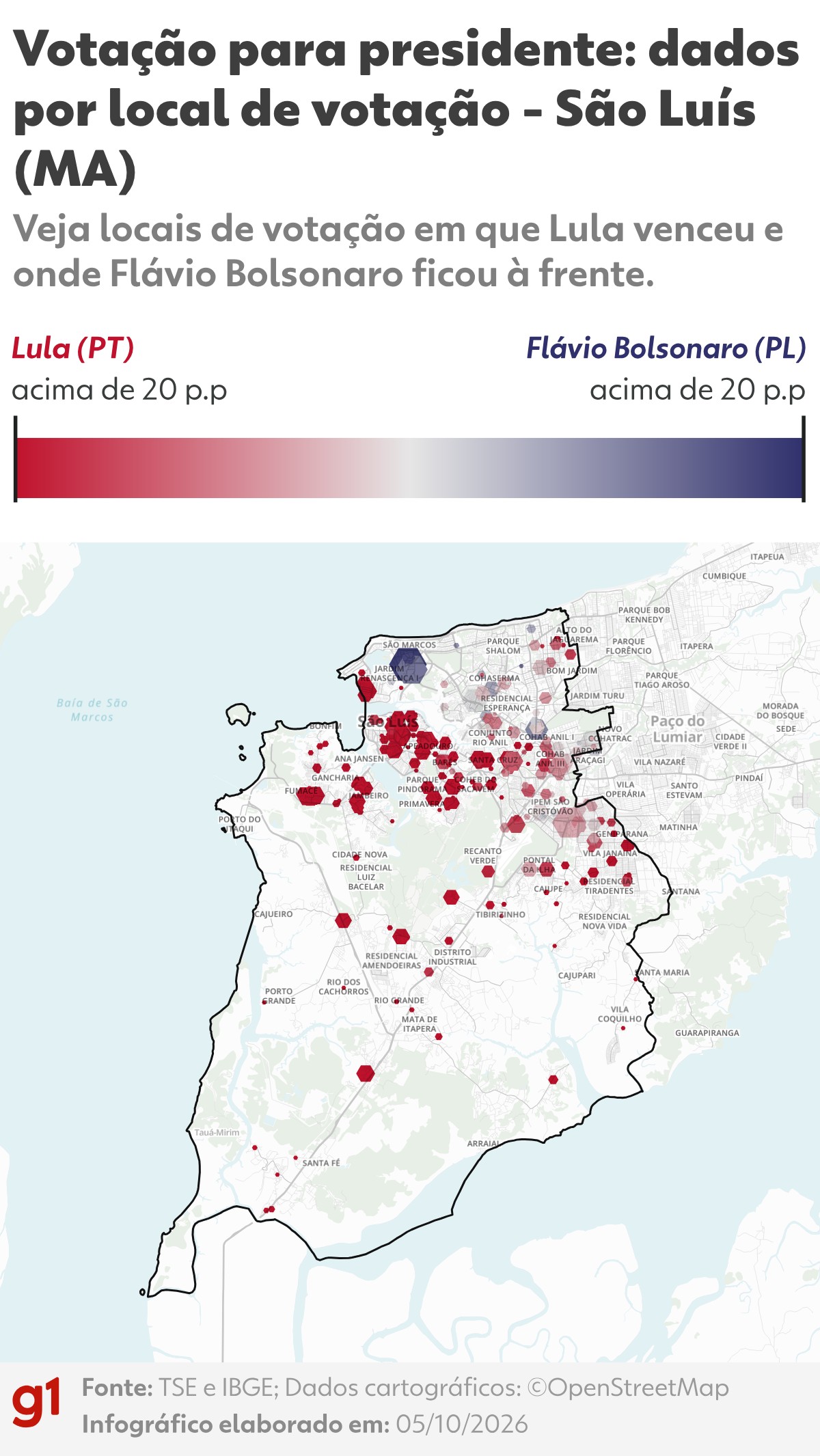 Mapa da votação para presidente em São Luís: veja os resultados por local de votação e zona eleitoral
