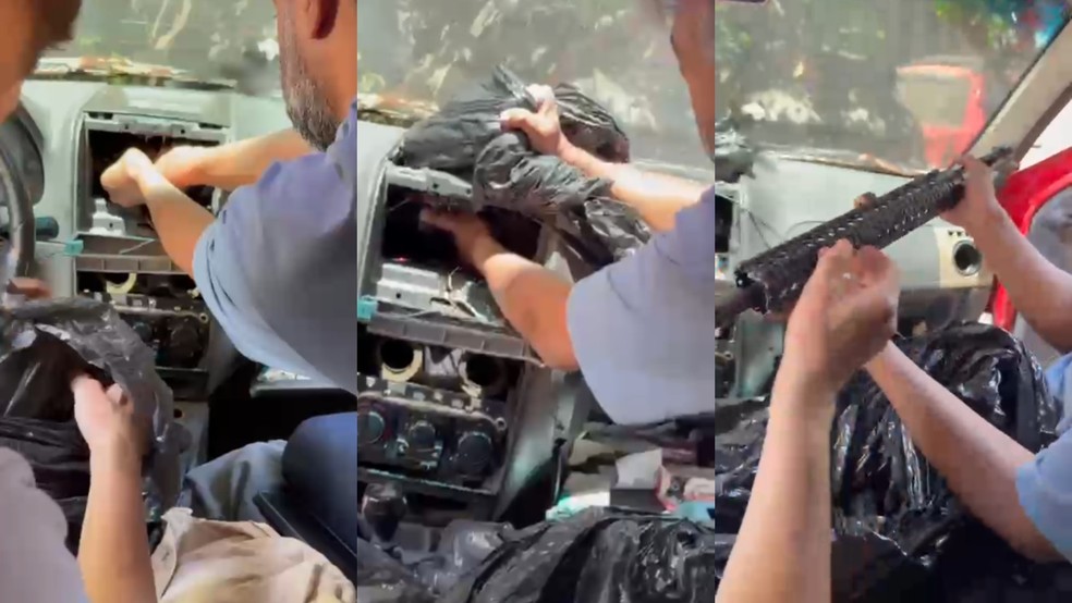 Material estava escondido dentro de carro apreendido pela polícia — Foto: Reprodução