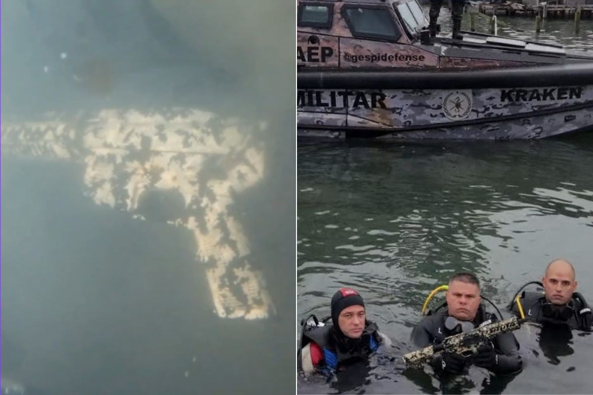 PM encontra fuzil jogado no mar por criminosos após mais de 6h de mergulho; VÍDEO