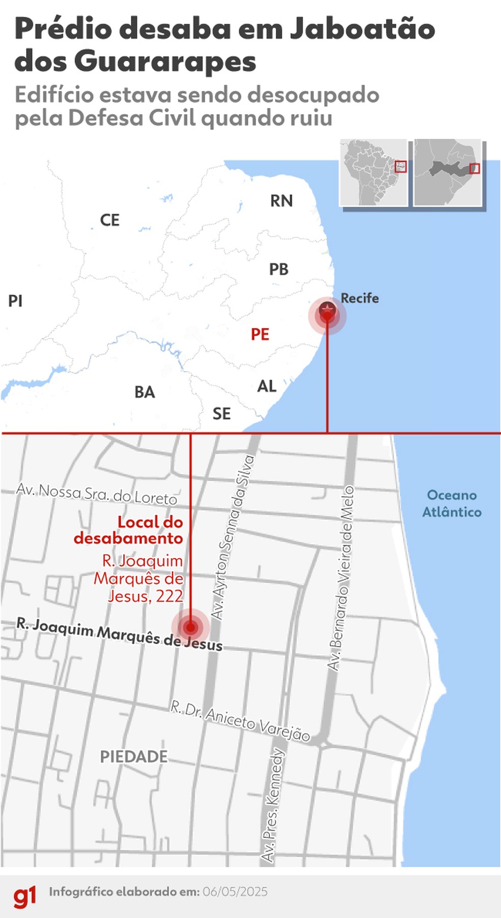 Prédio desaba em Jaboatão dos Guararapes, no Grande Recife — Foto: Arte/g1