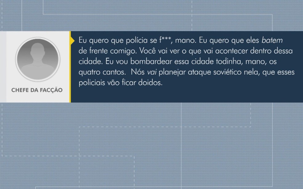 Em áudio, um suspeito apontado como chefe de facção diz que vai bombardear os quatro cantos de Rio Verde, Goiás — Foto: Reprodução/TV Anhanguera
