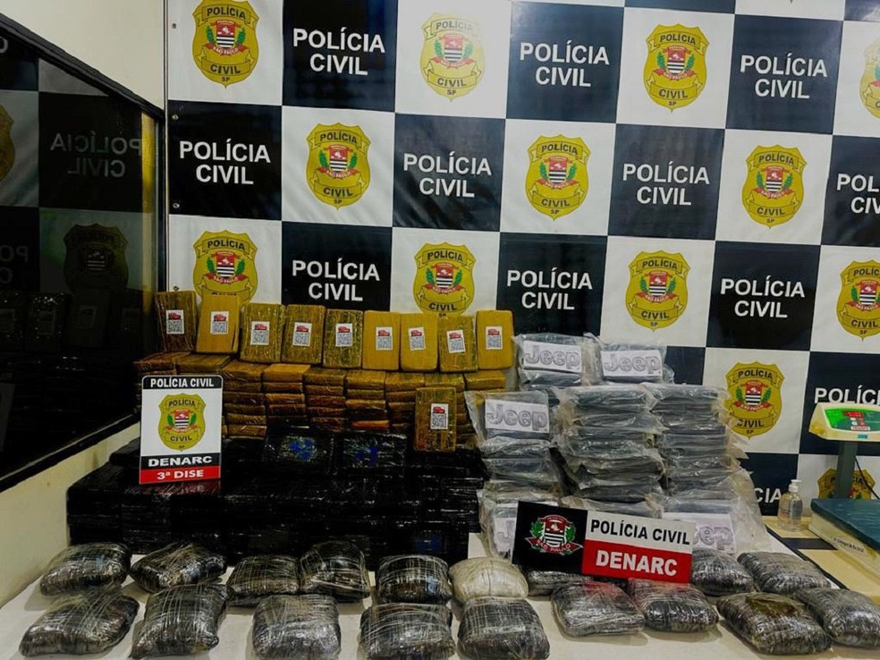 Mais de 300kg de cocaína e maconha foram apreendidos em Rancharia (SP) — Foto: Polícia Civil