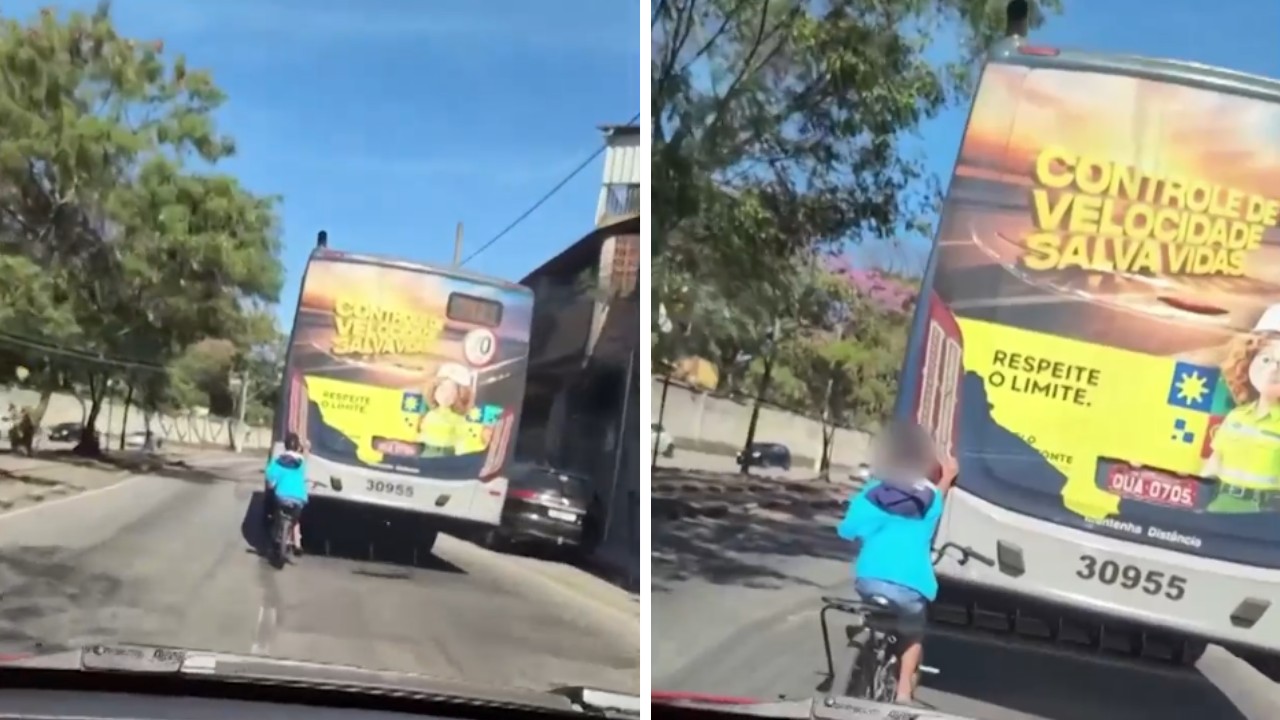 VÍDEO: adolescentes é flagrado pegando carona na traseira de um ônibus de BH