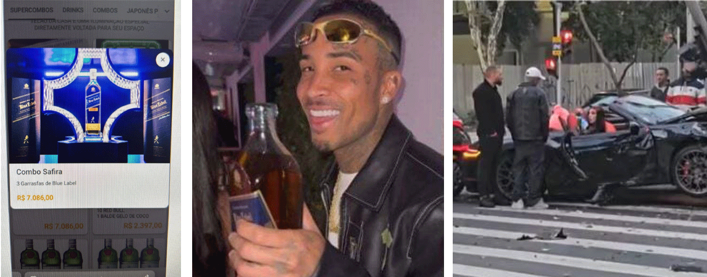 Gato Preto gastou mais de R$ 7 mil em  uísque e licor de chocolate em balada antes de passar sinal vermelho e bater Porsche em SP