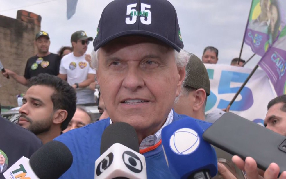 Ronaldo Caiado (PSD) antes de carreata em Morrinhos, Goiás — Foto: Reprodução/TV Anhanguera