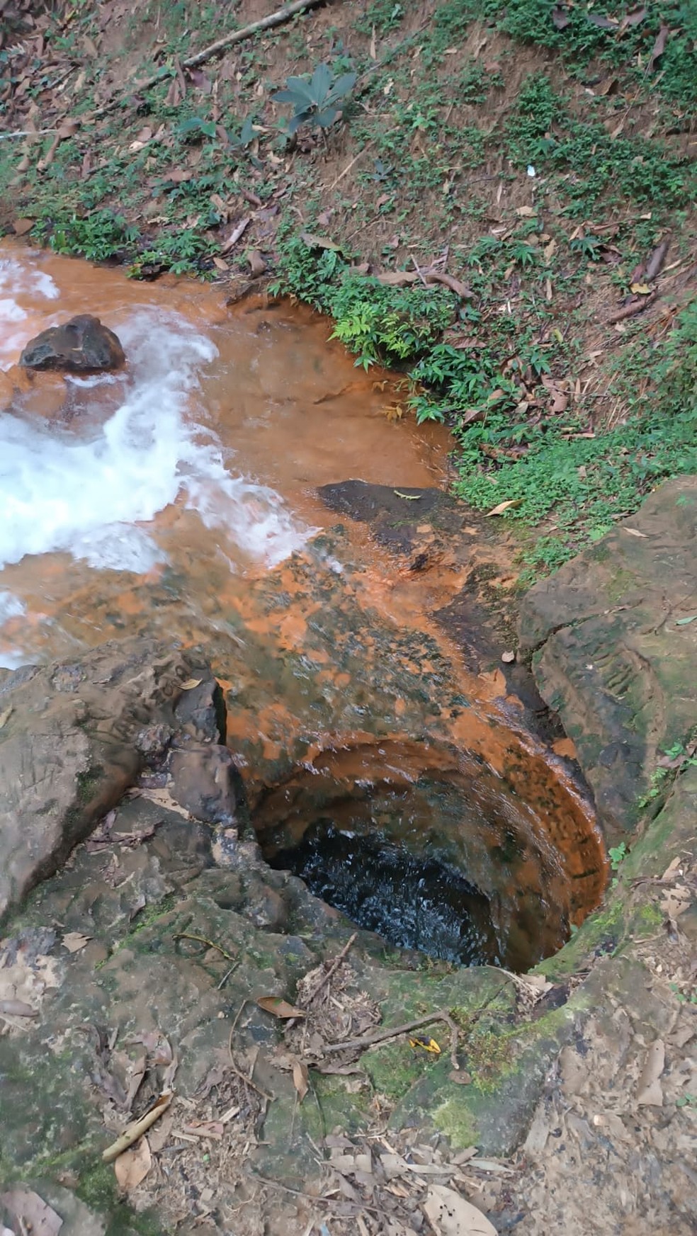 Buraco central Serra do Divisor jorra água morna e deságua no Rio Moa  — Foto: Tácita Muniz/g1