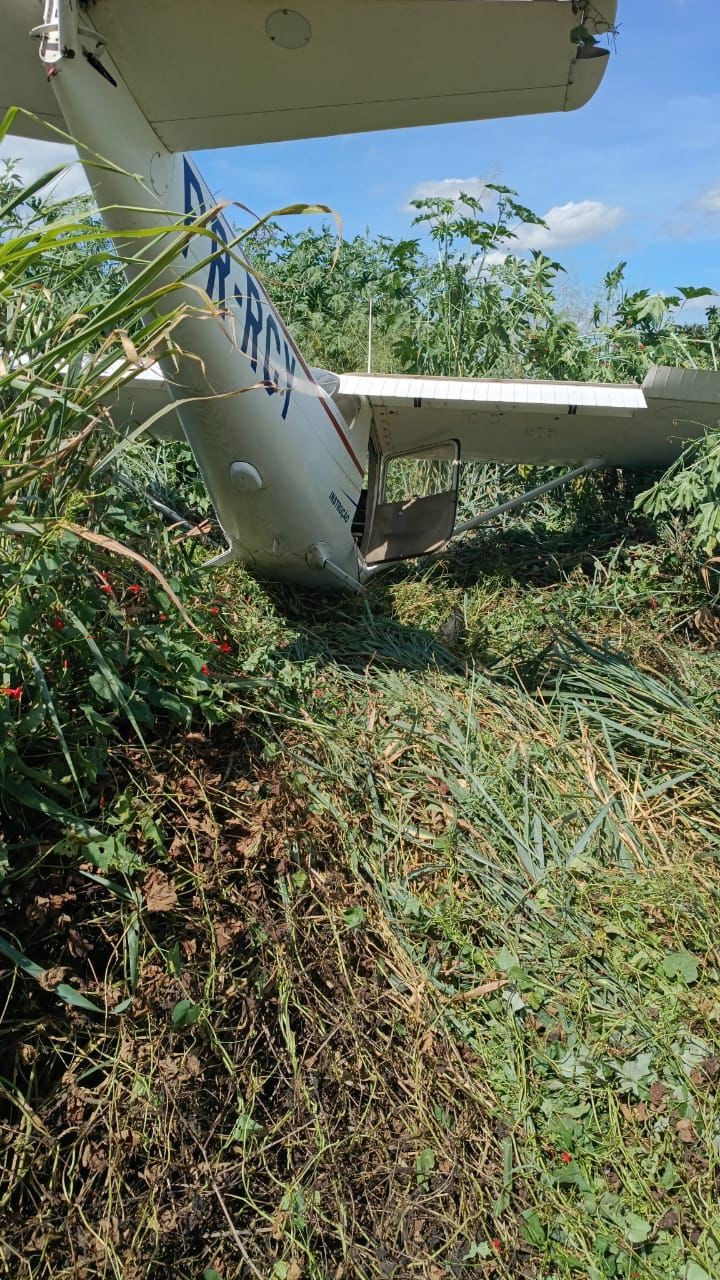 VÍDEO: Avião monomotor faz pouso forçado e para com bico no chão no interior de MG