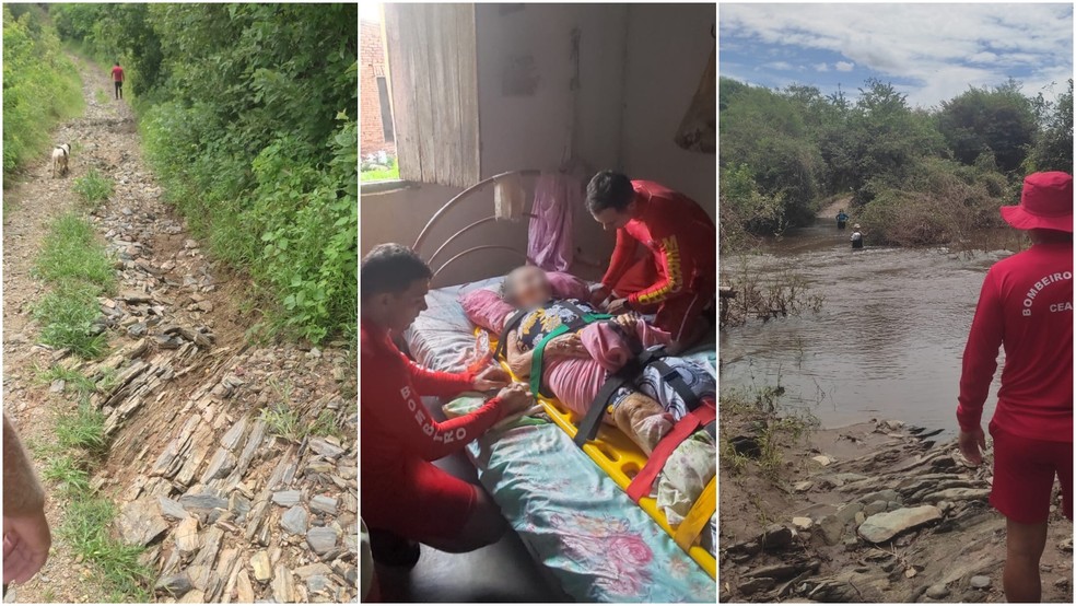 Equipe de resgate enfrentou dificuldades para acessar área isolada em Acopiara — Foto: Reprodução