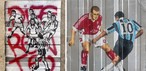 Dribles em chapas metálicas e gols em telhas de zinco: artista sorocabano transforma momentos do futebol em grafites — Foto: Reprodução/golgraffiti