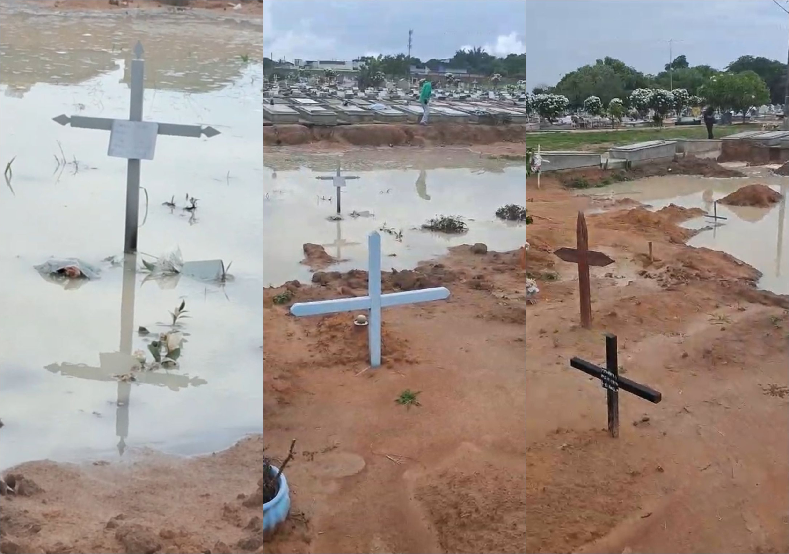 VÍDEO: Famílias encontram sepulturas cobertas por água em cemitério de Boa Vista: 'desumano'