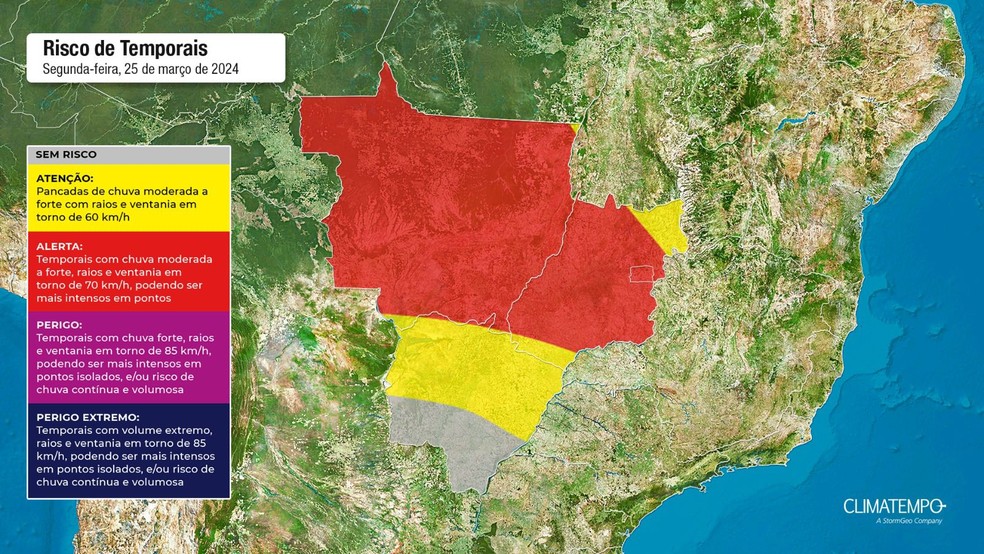 Mato Grosso do Sul está em alerta. — Foto: ClimaTempo/Reprodução