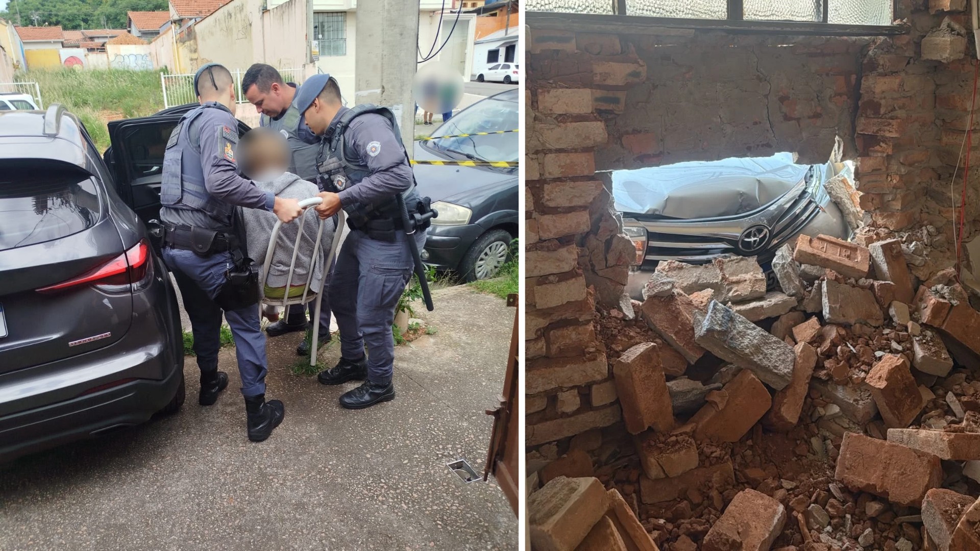 Mulher acamada é resgatada com cadeira por policiais após carro atingir residência em Jundiaí