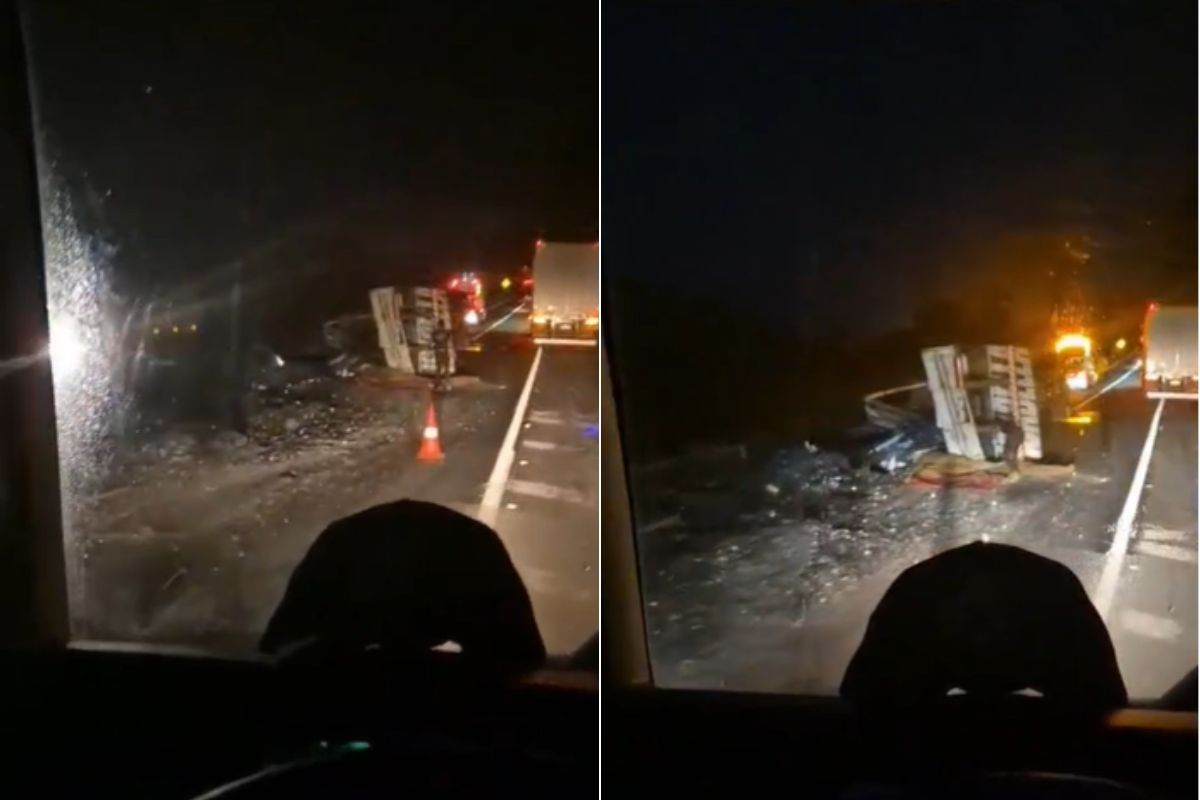 Motorista fica ferido após carreta tombar na rodovia Régis Bittencourt, SP