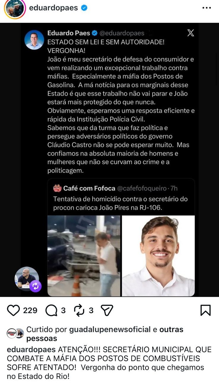 Investigação de perseguição contra secretário do Rio é transferida para 
a DH após relato de ameaças