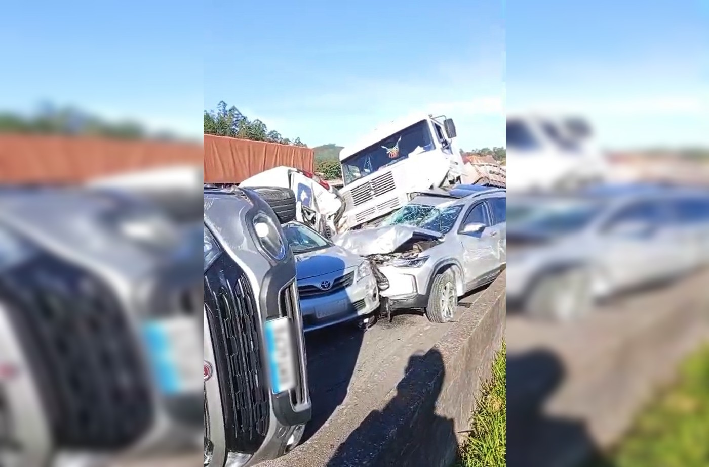 Engavetamento entre carreta e 6 carros interdita totalmente a Bandeirantes em Jundiaí 