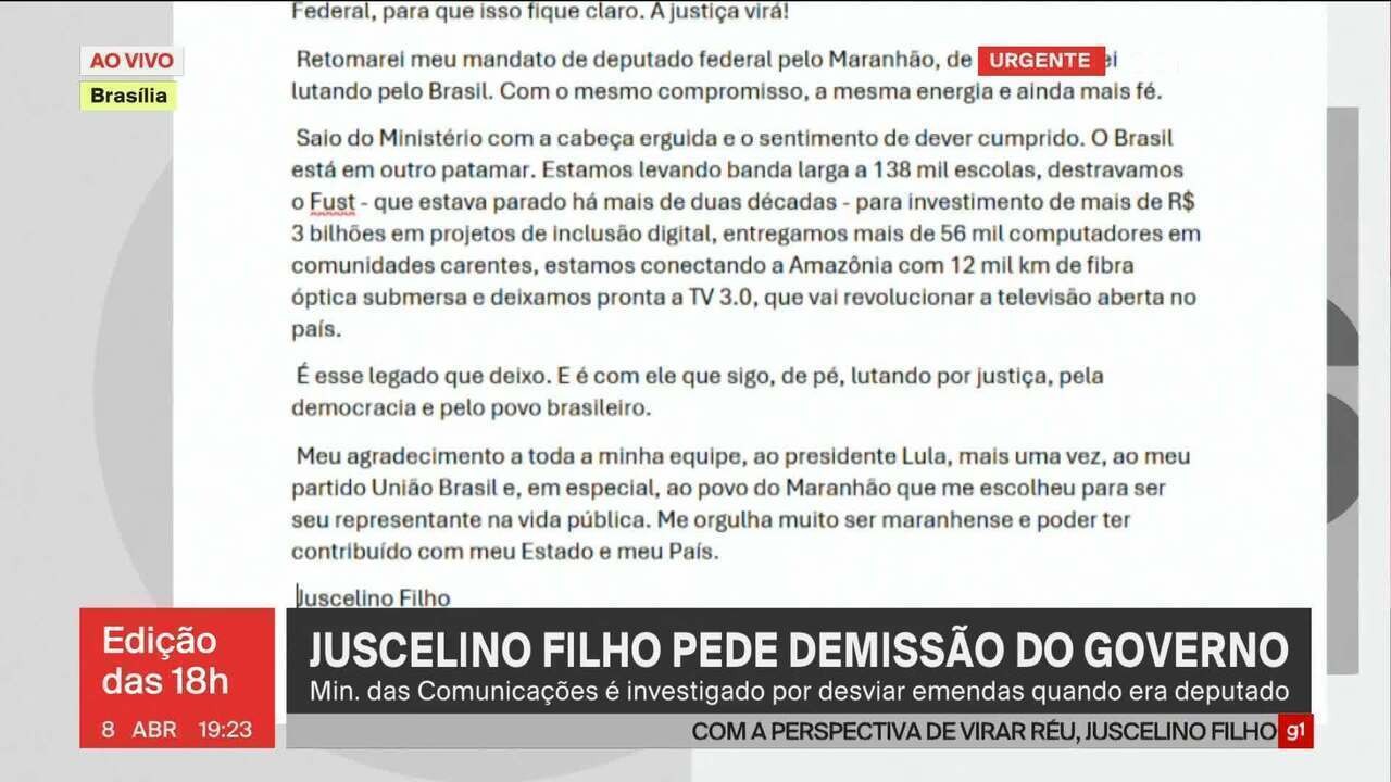 Ministro das Comunicações, Juscelino Filho entrega cargo após denúncia da PGR: ‘Respeito ao governo e ao povo’ | Política