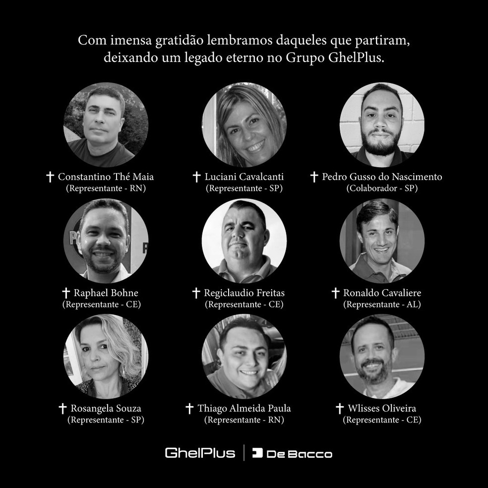 Grupo GhelPlus lamentou morte de oito representantes e um colaborador que estavam em avião que caiu em Vinhedo (SP) — Foto: Reprodução/Instagram