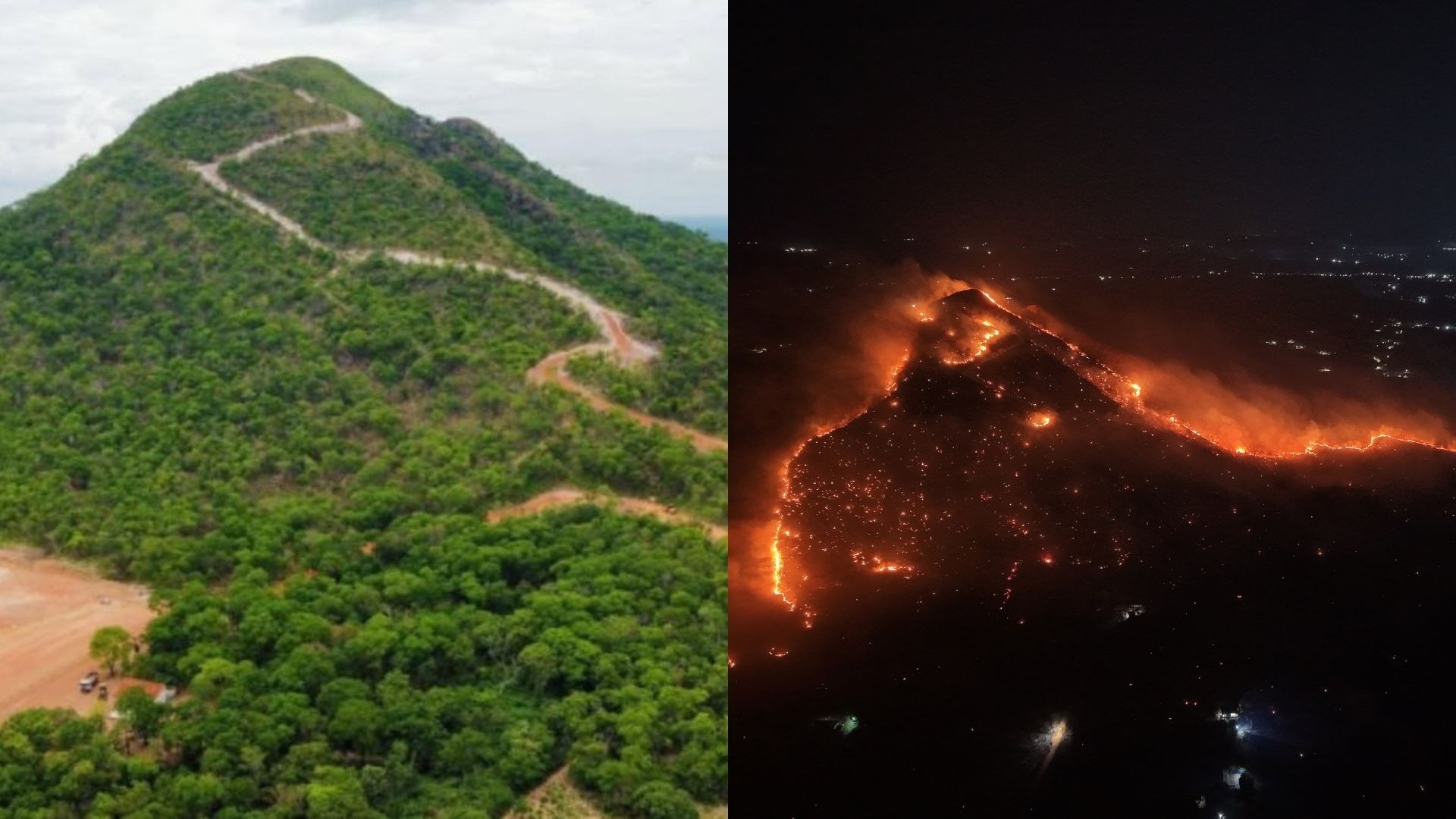 ANTES e DEPOIS: veja impacto do incêndio no Morro de Santo Antônio, cartão-postal de MT