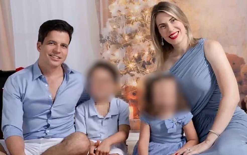 Mireylle Fries, o marido Bruno Almeida Souza e os filhos, que se sofreram queda de avião que saiu de Mineiros, Goiás — Foto: Reprodução