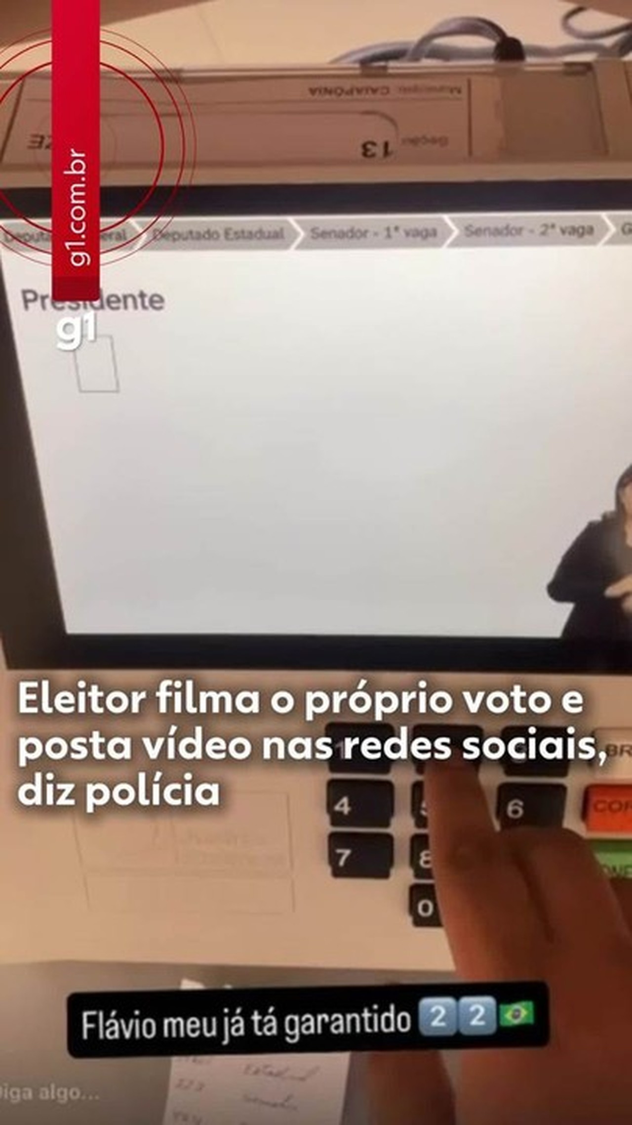 Eleitor filma o próprio voto e posta vídeo nas redes sociais, diz polícia