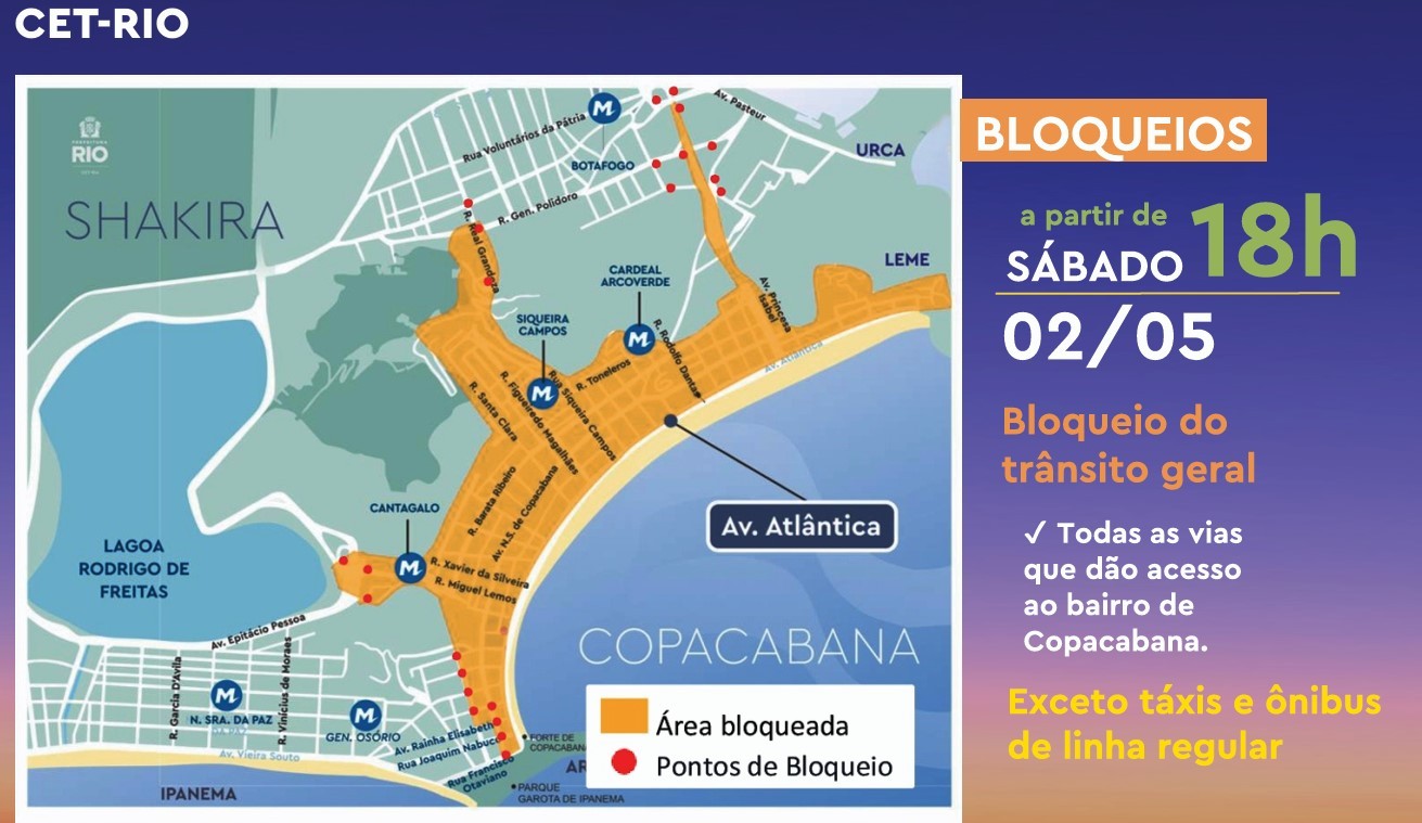 Show de Shakira altera trânsito em Copacabana; veja interdições