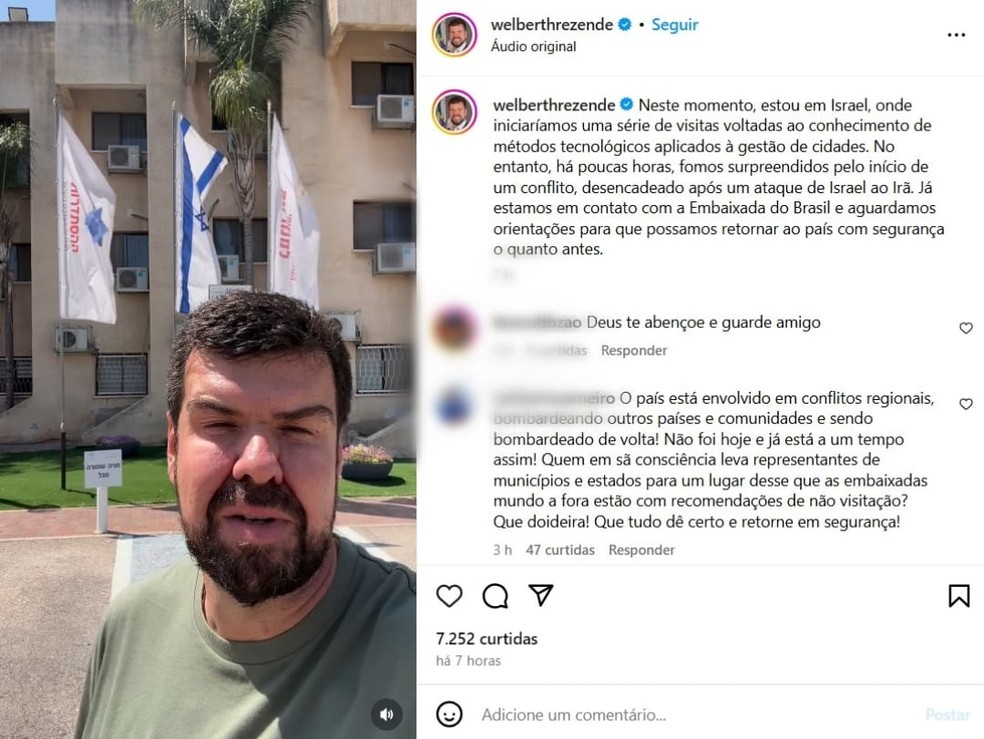 Prefeito de Macaé, Walberth Rezende está em Israel durante ataques do Irã — Foto: Reprodução