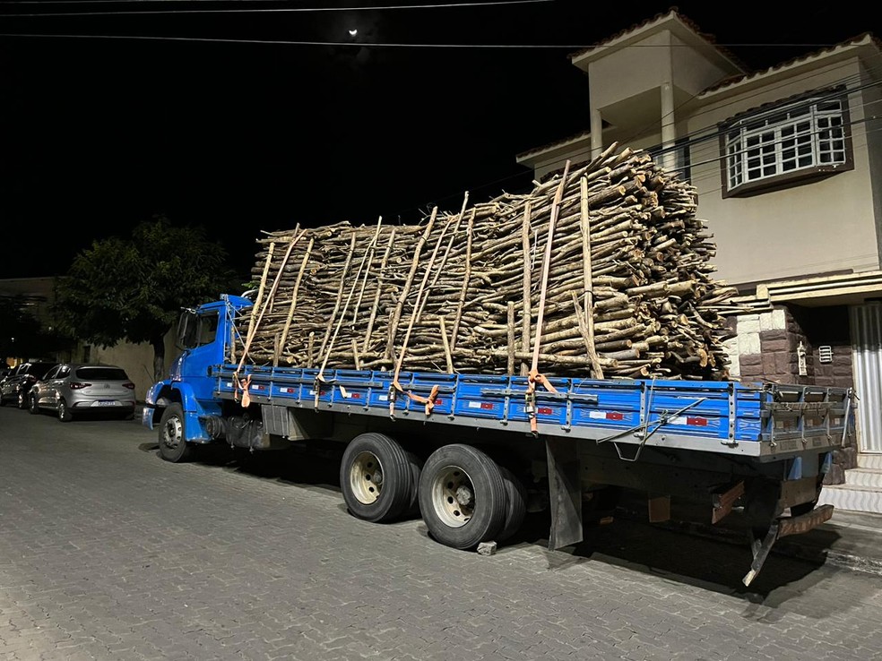 BPMA da PMCE apreende caminhão carregado com madeira nativa em Canindé — Foto: Divulgação