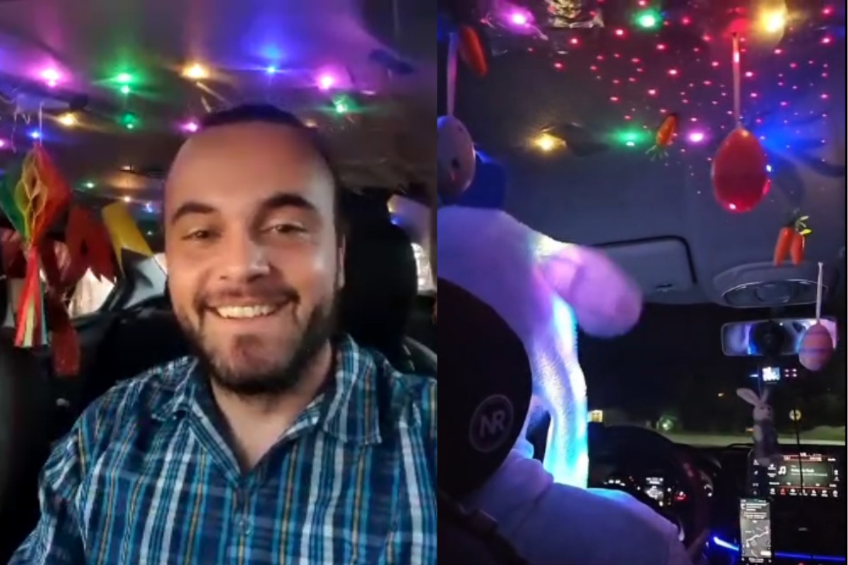 Para deixar o dia dos passageiros mais leve, motorista de aplicativo do PR transforma carro com decorações temáticas: 'Trabalho feliz'