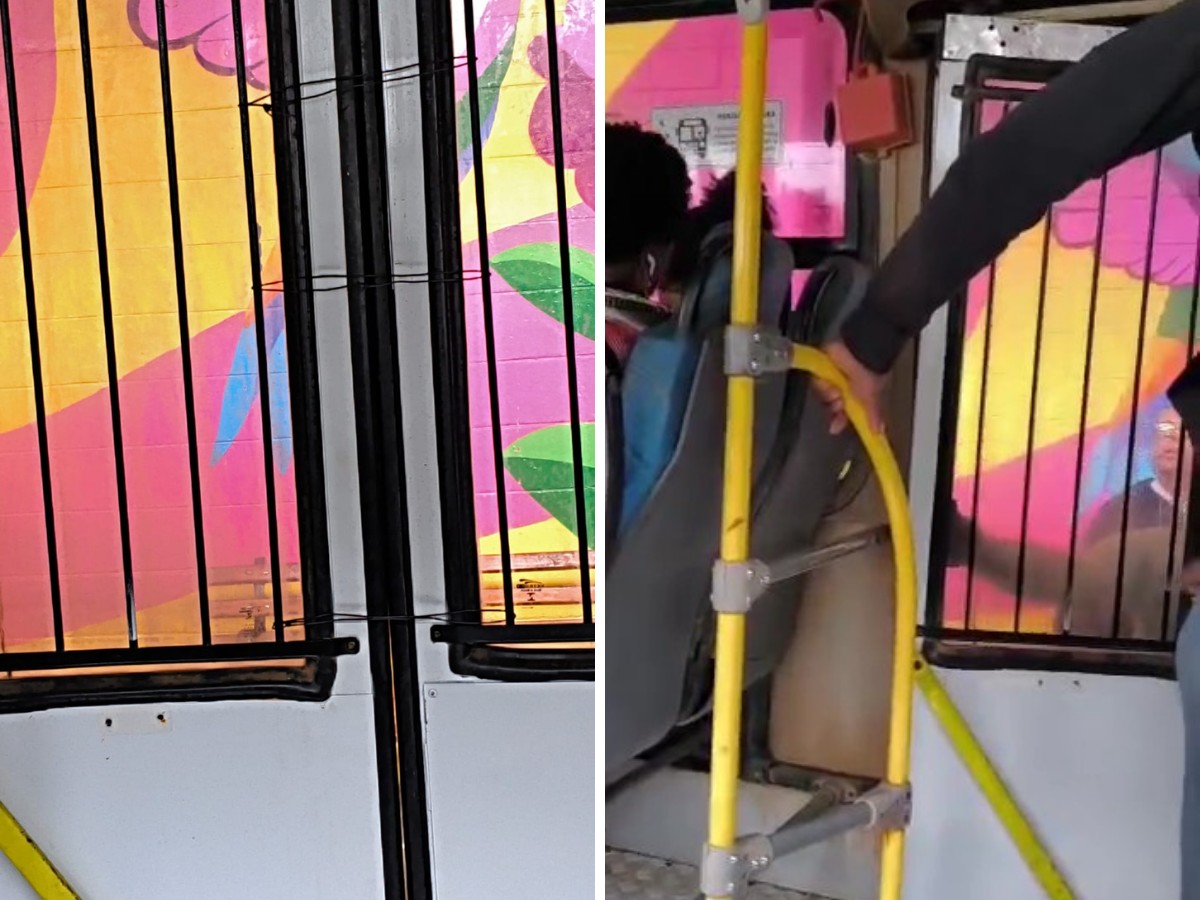 Passageiros viajam com porta de ônibus amarrada com arame após peça se soltar em Campinas