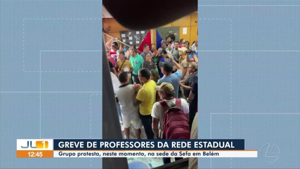 Professores decidem manter greve no Pará e grupo protesta no prédio da Sefa, em Belém