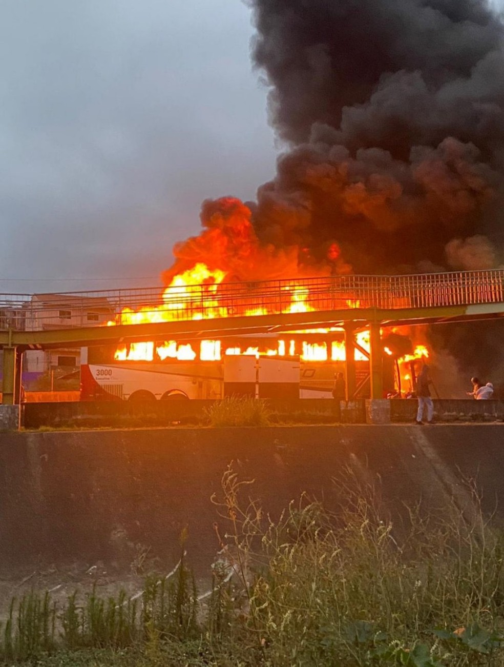 Ônibus pega foto na Rodovia Fernão Dias durante briga de torcidas — Foto: Reprodução/Redes sociais