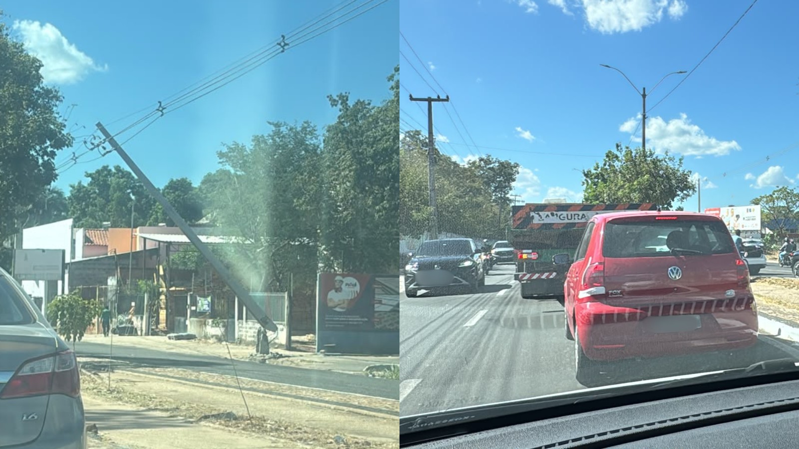 Poste quebra, fica inclinado e provoca interdição parcial da Avenida Presidente Kennedy, em Teresina