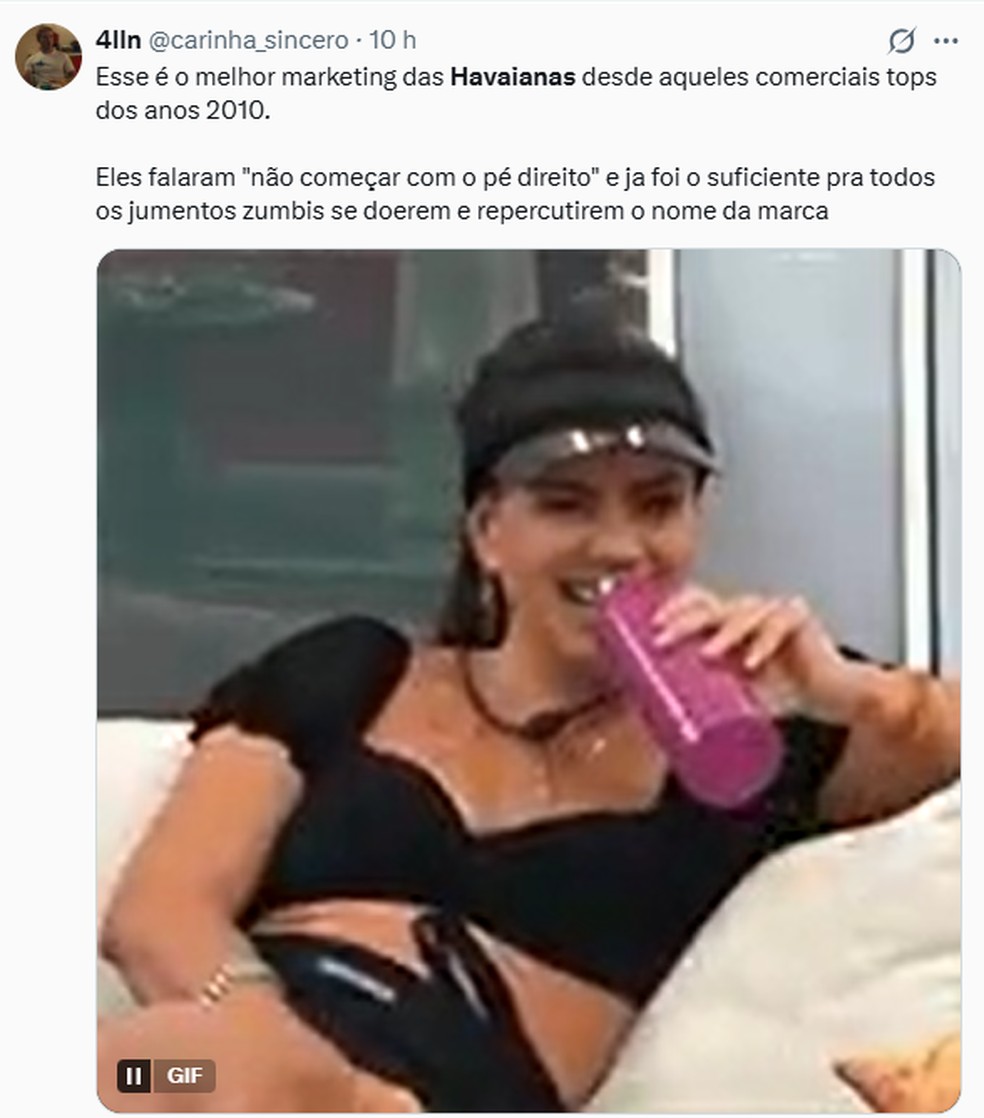 Direita convoca boicote às Havaianas após campanha com Fernanda Torres e caso vira meme — Foto: Reprodução/X