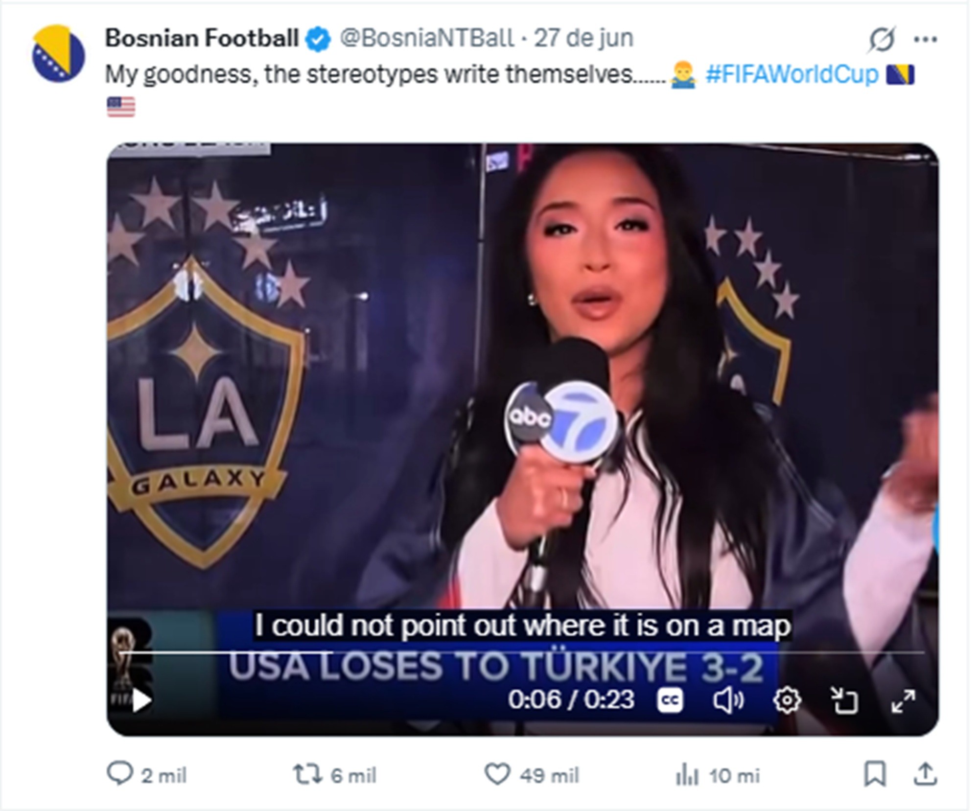 Repórter de TV americana diz que não sabe onde fica a Bósnia, próxima adversária dos EUA na Copa, e depois pede desculpas