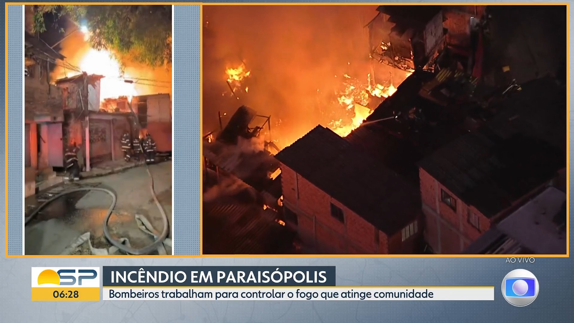 Incêndio de grandes proporções atinge Paraisópolis, na Zona Sul de SP