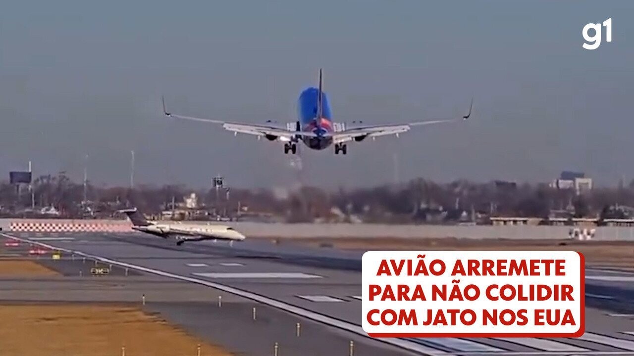 VÍDEO: Avião arremete para evitar colisão com jato que atravessava a pista nos EUA