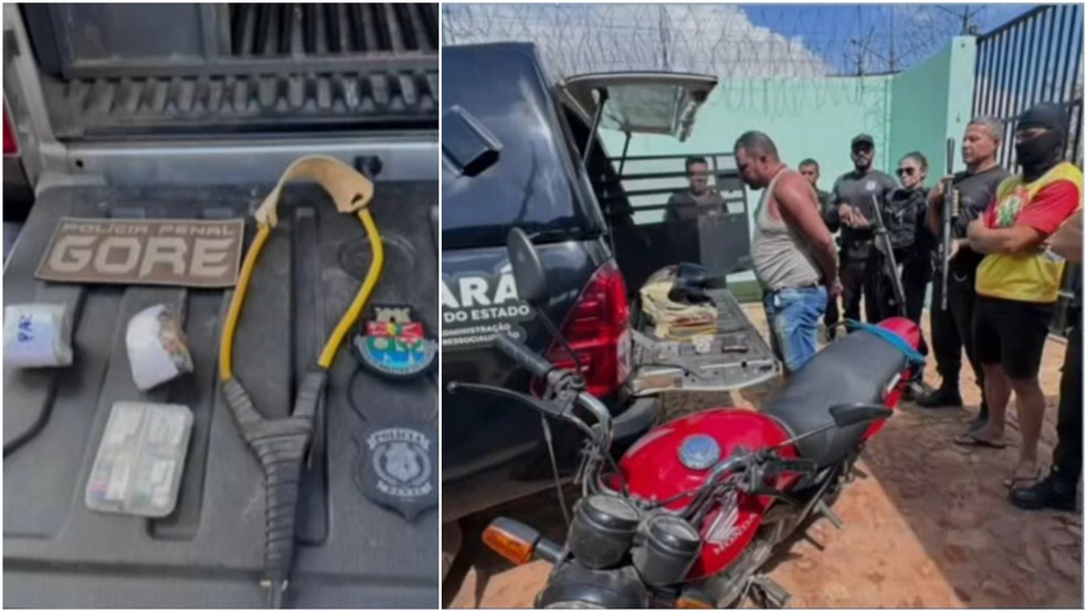 Pai é preso ao tentar arremessar drogas para o filho em presídio usando um estilingue, em Juazeiro do Norte — Foto: TV Verdes Mares/Reprodução